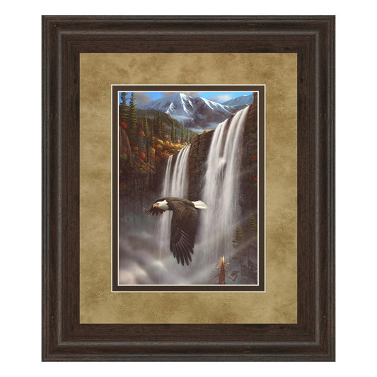 Classy Living Majestic Eagle Flight 34x40in Wall Art | Traditional Cinnamon Mocha MDF Frame and Paper Print | Living Room, Office & Study | Model DM5366
