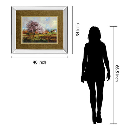 Classy Living Spring Blossoms Wall Art 40x34in | Transitional Mirrored Frame & Double Matting | Living Room & Bedroom Gallery Decor | 40 | Model DM5373MF