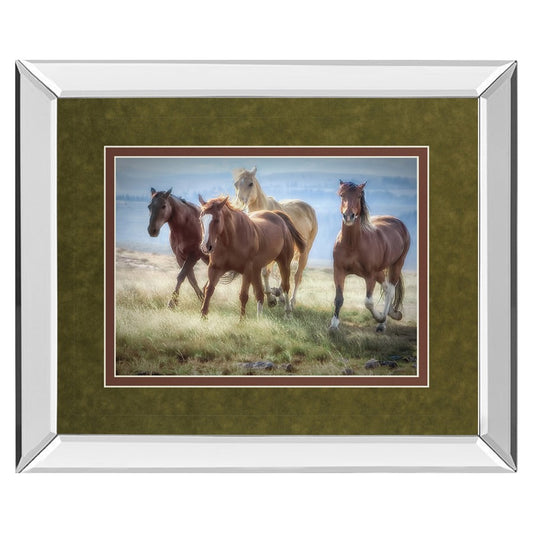 Classy Living Morning Stroll 40x34in Wall Art | Transitional Mirrored Frame with Horses | Entryway & Living Room Decor | 40 x 34 x 3 in | Model DM5377MF