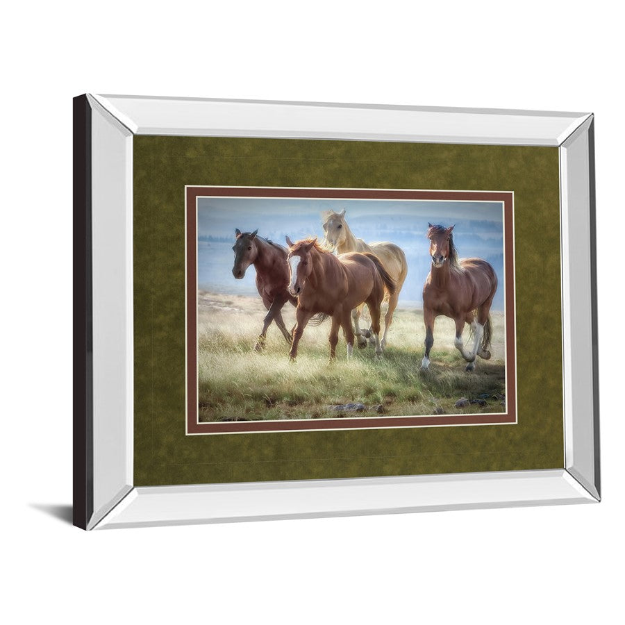 Classy Living Morning Stroll 40x34in Wall Art | Transitional Mirrored Frame with Horses | Entryway & Living Room Decor | 40 x 34 x 3 in | Model DM5377MF