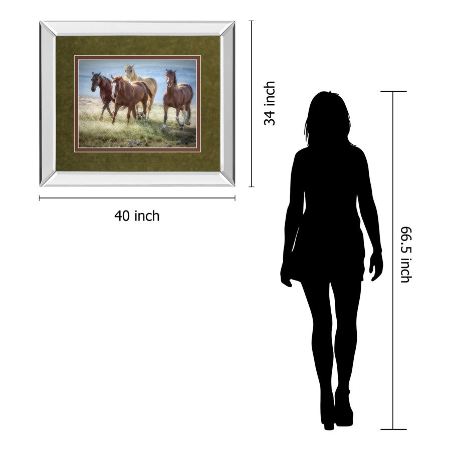 Classy Living Morning Stroll 40x34in Wall Art | Transitional Mirrored Frame with Horses | Entryway & Living Room Decor | 40 x 34 x 3 in | Model DM5377MF