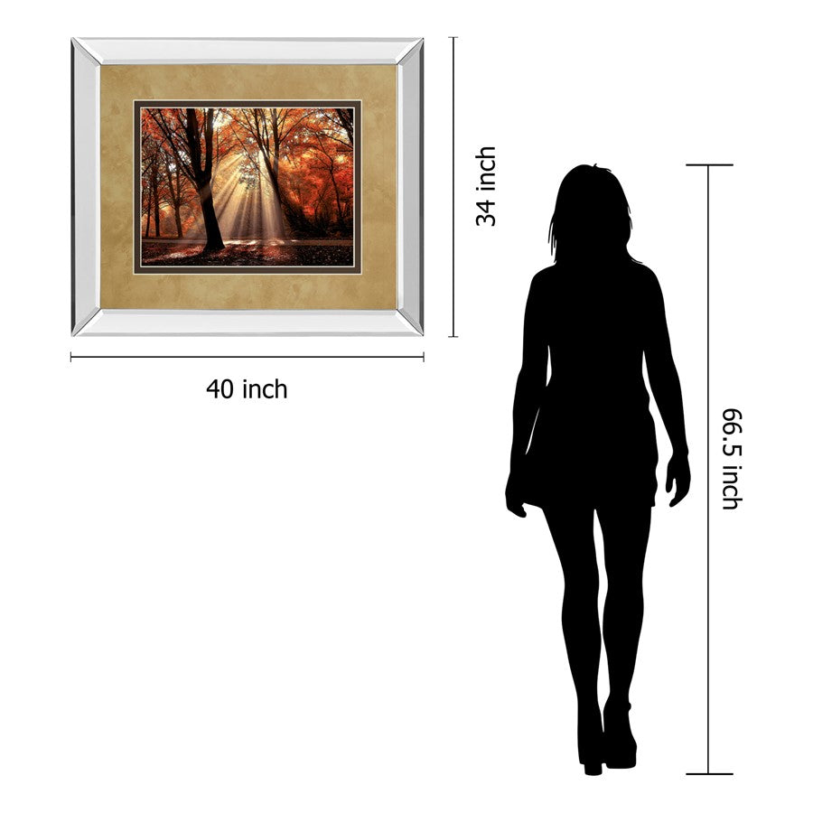 Classy Living Autumn Radiance 40x34in Wall Art | Contemporary Mirrored Frame with Autumn Scene | Living Room & Office Decor | 40 x 34 x 3 | Model DM5390MF