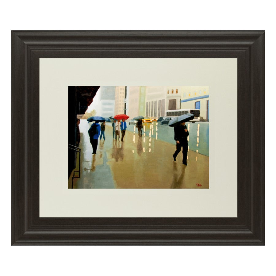 Classy Living Urban Rain Walk Wall Art 40x34in | Transitional Dark Chocolate MDF Frame | Living Room & Office Decor | 1 x 40 x 34 in | Model DM5393