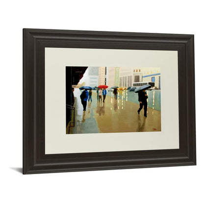 Classy Living Urban Rain Walk Wall Art 40x34in | Transitional Dark Chocolate MDF Frame | Living Room & Office Decor | 1 x 40 x 34 in | Model DM5393