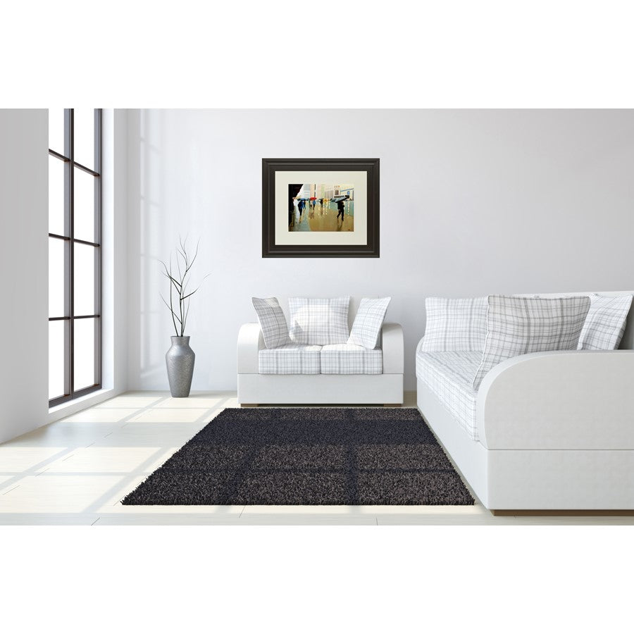 Classy Living Urban Rain Walk Wall Art 40x34in | Transitional Dark Chocolate MDF Frame | Living Room & Office Decor | 1 x 40 x 34 in | Model DM5393