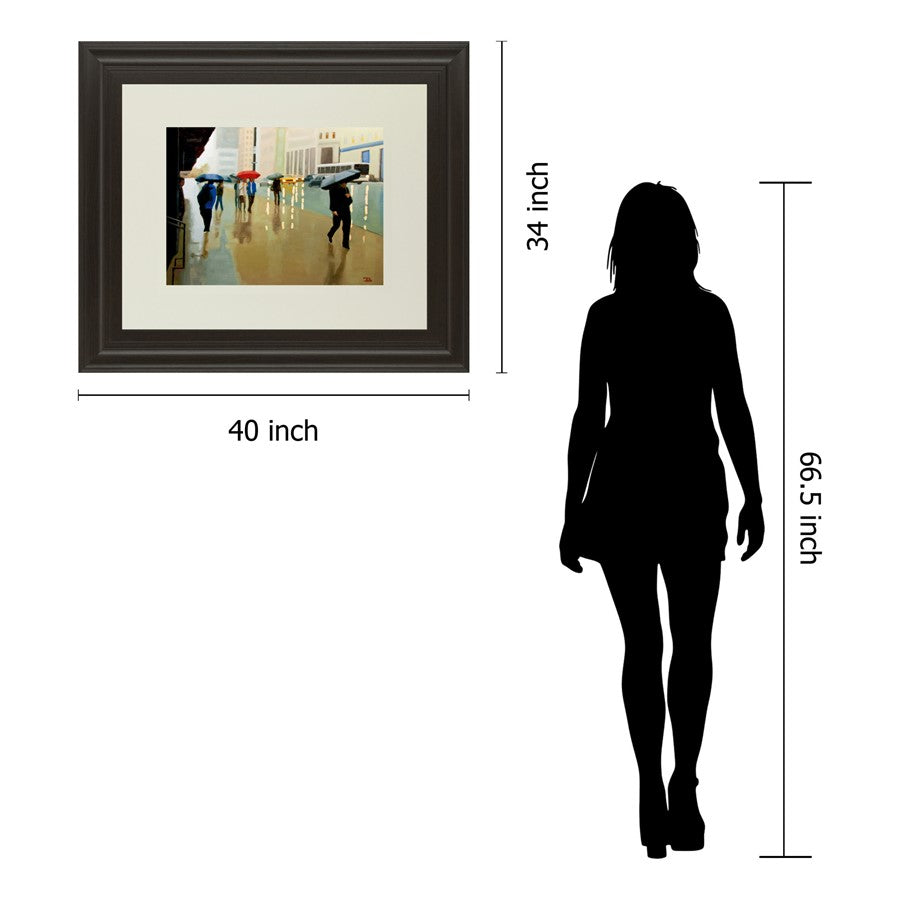 Classy Living Urban Rain Walk Wall Art 40x34in | Transitional Dark Chocolate MDF Frame | Living Room & Office Decor | 1 x 40 x 34 in | Model DM5393