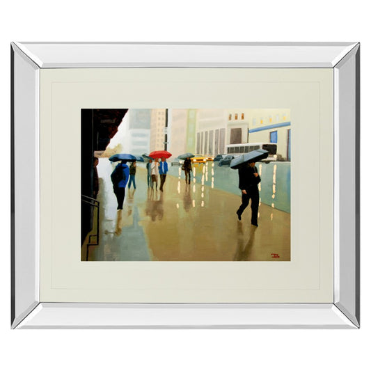 Classy Living Urban Rain Walk Wall Art 40x34in | Transitional Mirrored Frame Cityscape | Living Room & Office Decor | 40 x 34 x 3 in | Model DM5393MF