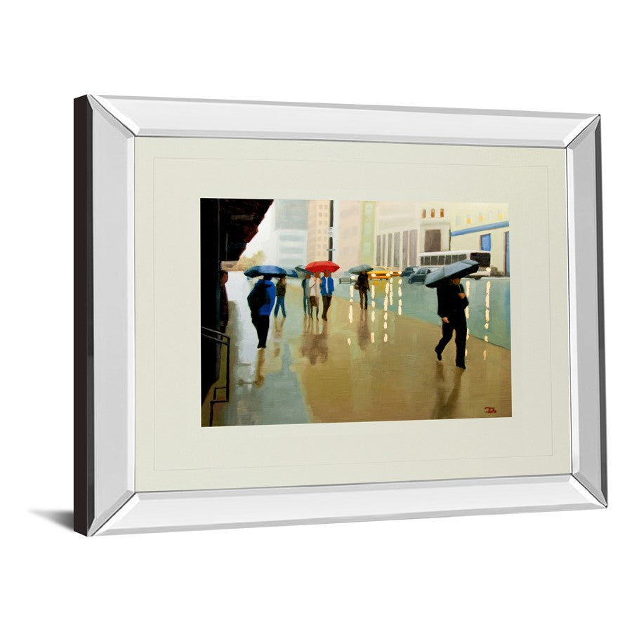 Classy Living Urban Rain Walk Wall Art 40x34in | Transitional Mirrored Frame Cityscape | Living Room & Office Decor | 40 x 34 x 3 in | Model DM5393MF