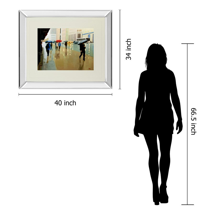 Classy Living Urban Rain Walk Wall Art 40x34in | Transitional Mirrored Frame Cityscape | Living Room & Office Decor | 40 x 34 x 3 in | Model DM5393MF