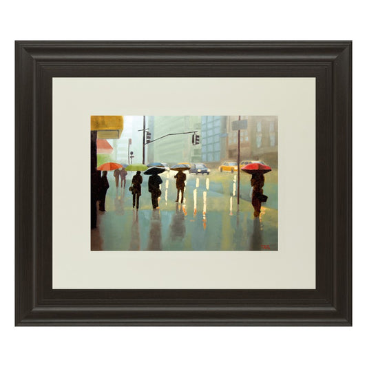 Classy Living Rainy City Stroll 40x34in Wall Art | Transitional Dark Chocolate MDF Frame | Living Room & Office Decor | 40 x 34 x 1 in | Model DM5394