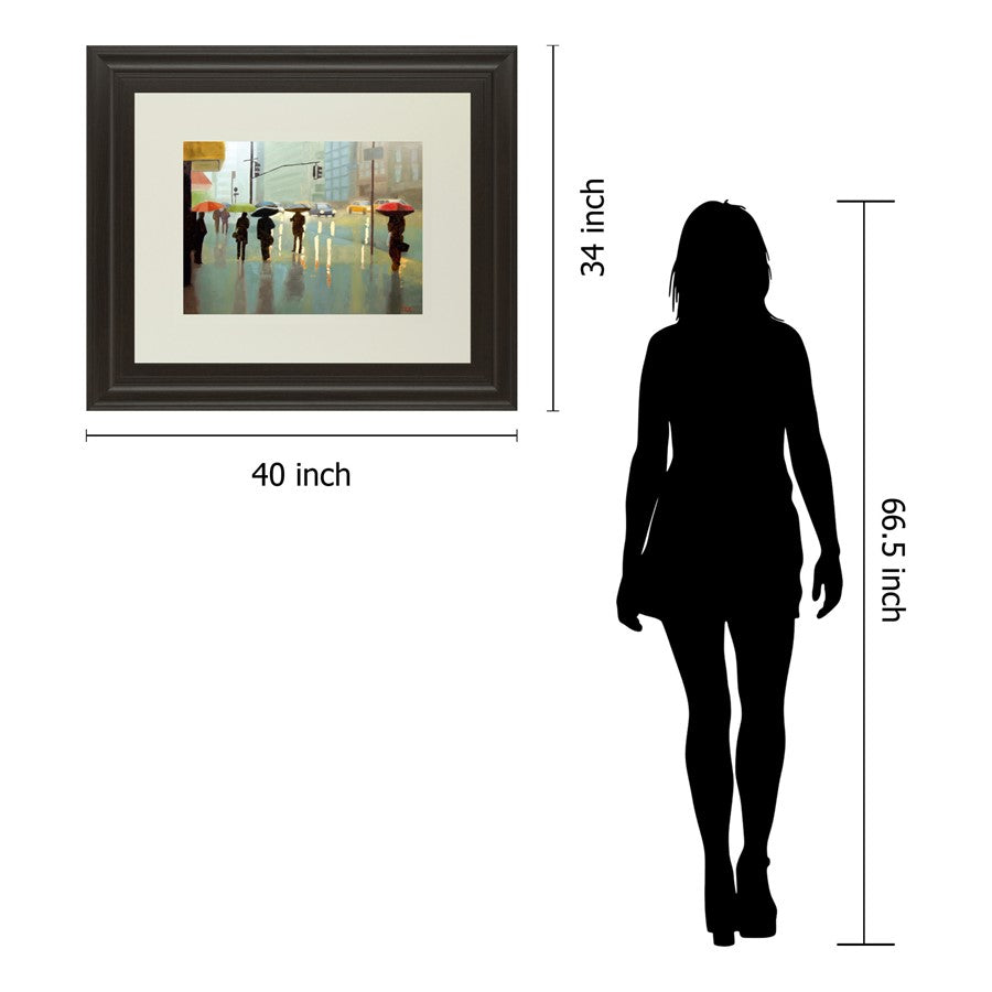 Classy Living Rainy City Stroll 40x34in Wall Art | Transitional Dark Chocolate MDF Frame | Living Room & Office Decor | 40 x 34 x 1 in | Model DM5394