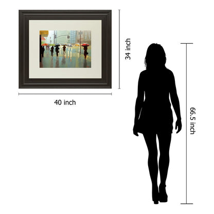 Classy Living Rainy City Stroll 40x34in Wall Art | Transitional Dark Chocolate MDF Frame | Living Room & Office Decor | 40 x 34 x 1 in | Model DM5394