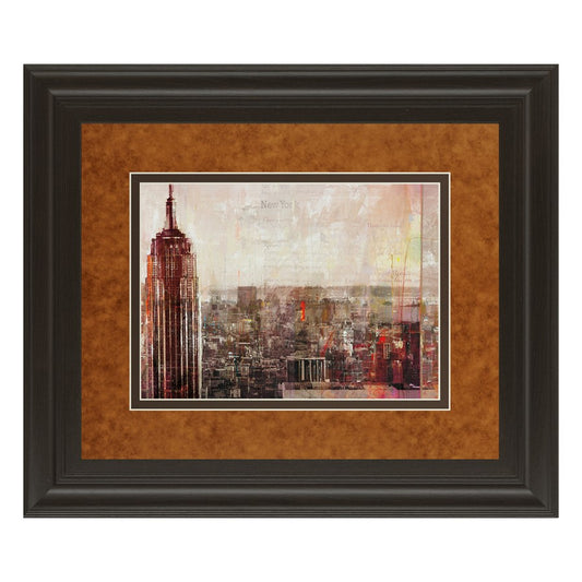 Classy Living Crimson Skyline 40x34in Wall Art | Contemporary Urban Cityscape on Paper, Dark Chocolate MDF Frame | Living Room & Office | Model DM5405