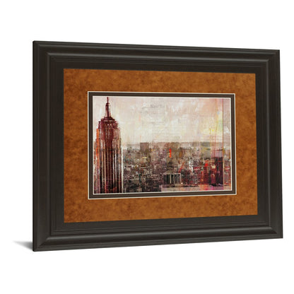 Classy Living Crimson Skyline 40x34in Wall Art | Contemporary Urban Cityscape on Paper, Dark Chocolate MDF Frame | Living Room & Office | Model DM5405