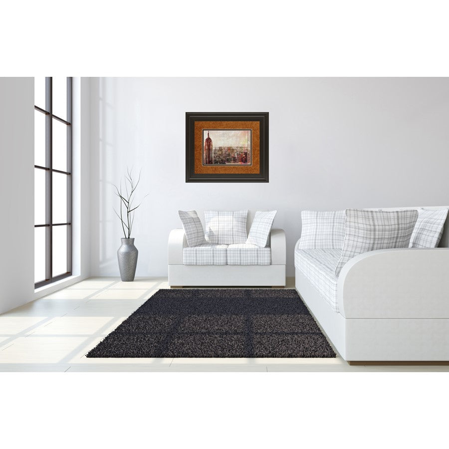 Classy Living Crimson Skyline 40x34in Wall Art | Contemporary Urban Cityscape on Paper, Dark Chocolate MDF Frame | Living Room & Office | Model DM5405