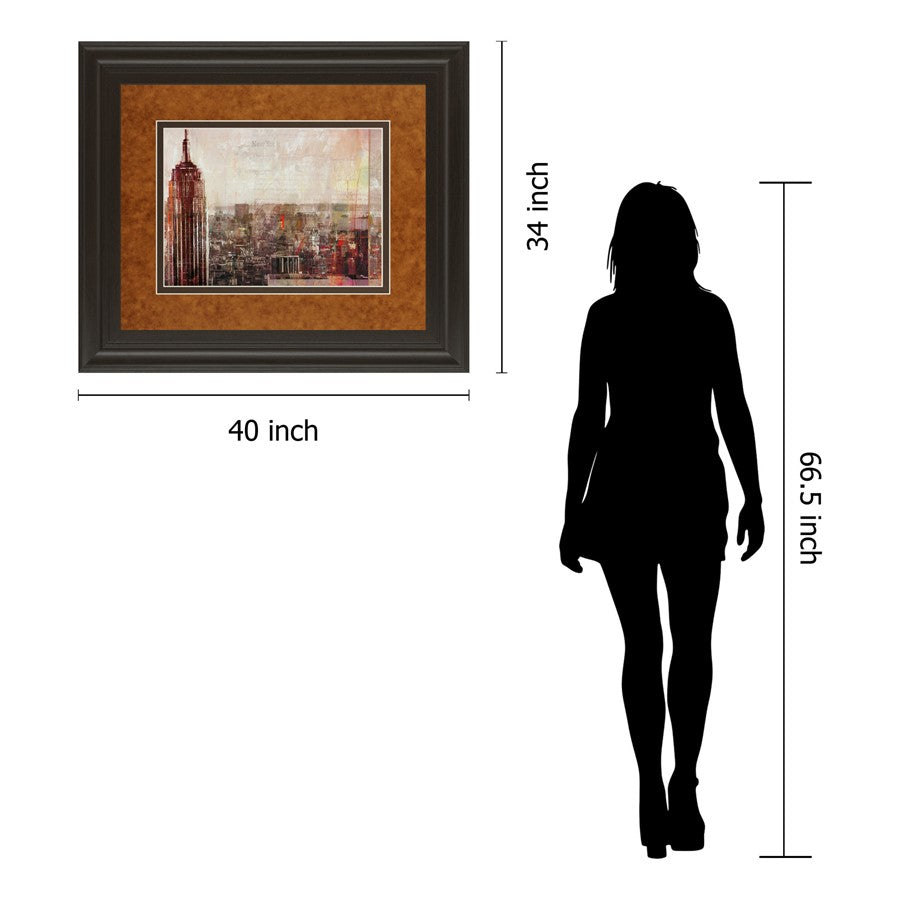 Classy Living Crimson Skyline 40x34in Wall Art | Contemporary Urban Cityscape on Paper, Dark Chocolate MDF Frame | Living Room & Office | Model DM5405