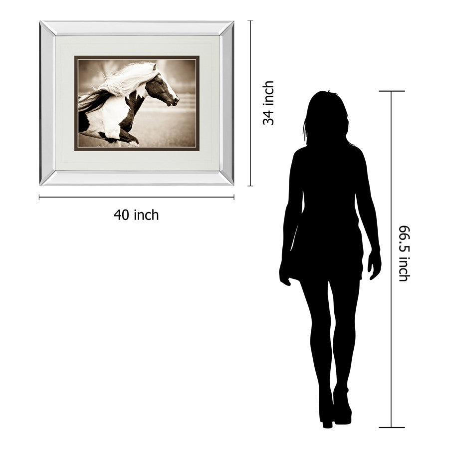 Classy Living Gypsies Pride 40x34in Wall Art | Contemporary Mirrored Frame and Sepia Horse Print | Living Room & Office Decor | 3 x 40 x | Model DM5423MF
