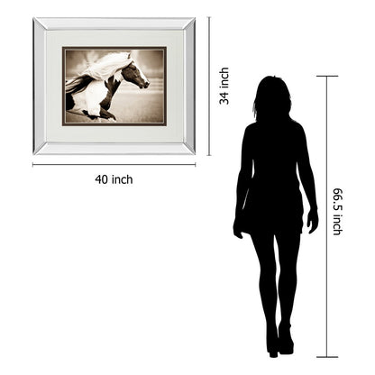Classy Living Gypsies Pride 40x34in Wall Art | Contemporary Mirrored Frame and Sepia Horse Print | Living Room & Office Decor | 3 x 40 x | Model DM5423MF