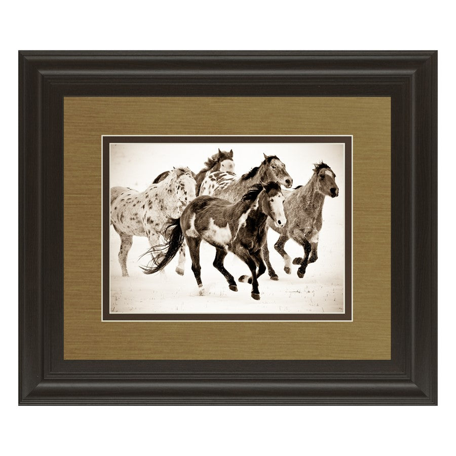 Classy Living Running Horses Wall Art 40x34in | Antique/Vintage Sepia Photograph Dark Chocolate MDF Frame | Living Room Office & Study | Model DM5424