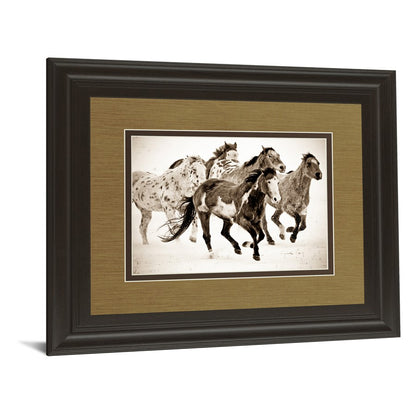 Classy Living Running Horses Wall Art 40x34in | Antique/Vintage Sepia Photograph Dark Chocolate MDF Frame | Living Room Office & Study | Model DM5424