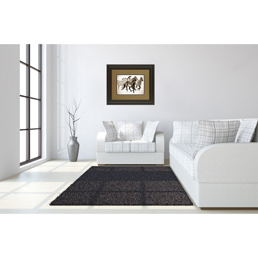 Classy Living Running Horses Wall Art 40x34in | Antique/Vintage Sepia Photograph Dark Chocolate MDF Frame | Living Room Office & Study | Model DM5424