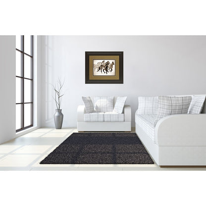 Classy Living Running Horses Wall Art 40x34in | Antique/Vintage Sepia Photograph Dark Chocolate MDF Frame | Living Room Office & Study | Model DM5424
