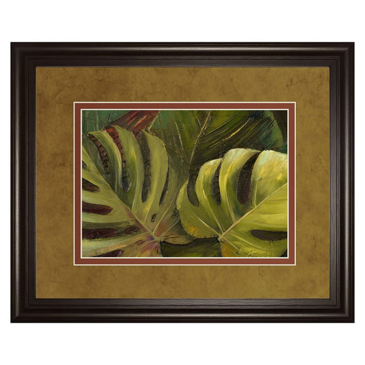 Classy Living Tropical Leaves Wall Art 40x34in | Transitional Dark Chocolate MDF Frame with Paper Art and Real Glass | Living Room & | Model DM5426