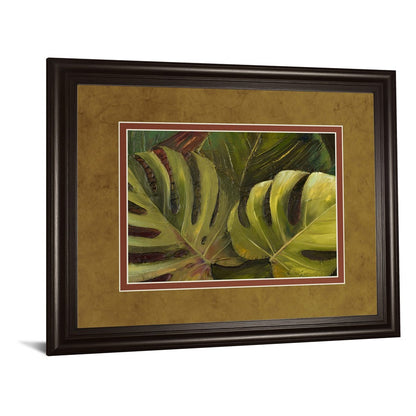 Classy Living Tropical Leaves Wall Art 40x34in | Transitional Dark Chocolate MDF Frame with Paper Art and Real Glass | Living Room & | Model DM5426
