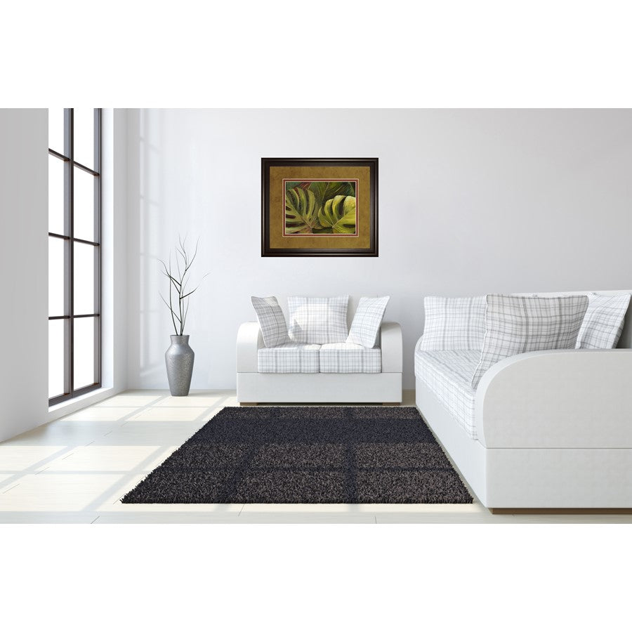 Classy Living Tropical Leaves Wall Art 40x34in | Transitional Dark Chocolate MDF Frame with Paper Art and Real Glass | Living Room & | Model DM5426
