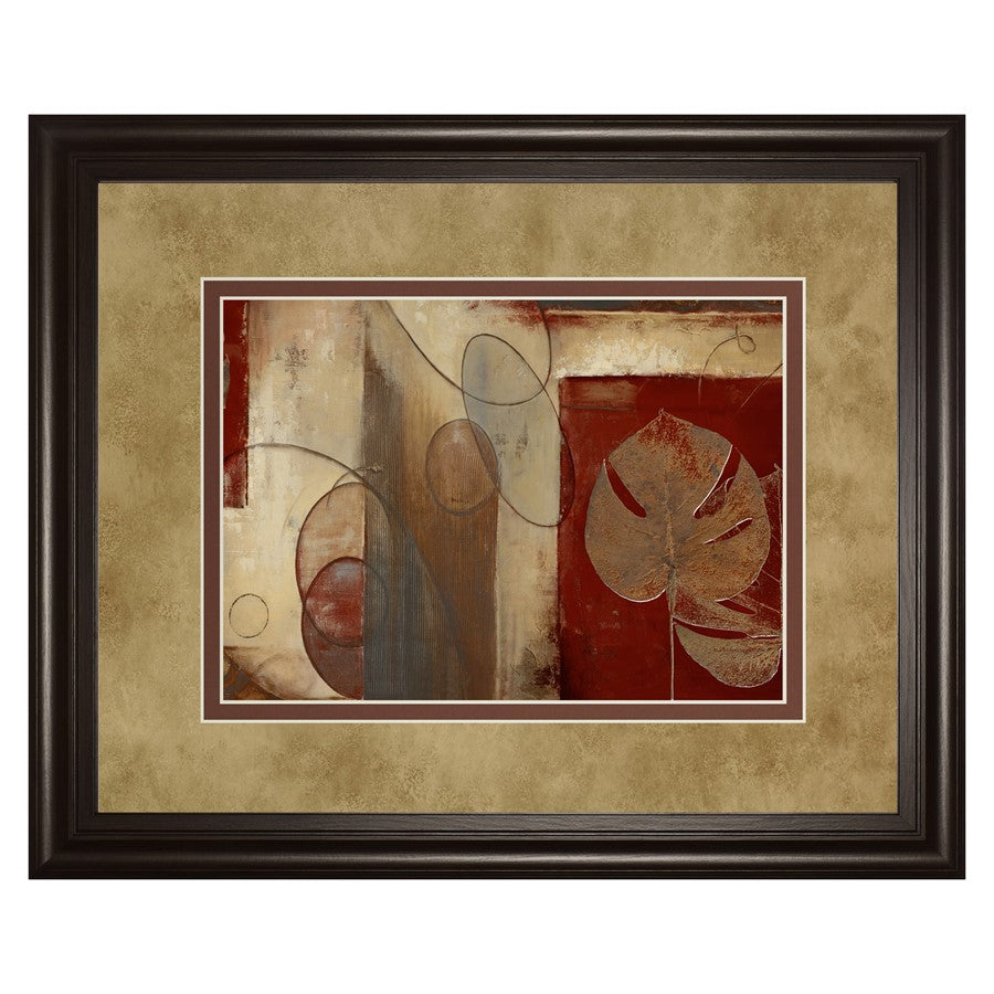 Classy Living Crimson Leaf Harmony Wall Art 40x34in | Transitional Multicolor Paper on MDF with Dark Chocolate Frame | Living Room & | Model DM5427