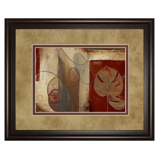 Classy Living Crimson Leaf Harmony Wall Art 40x34in | Transitional Multicolor Paper on MDF with Dark Chocolate Frame | Living Room & | Model DM5427