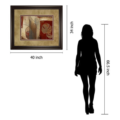 Classy Living Crimson Leaf Harmony Wall Art 40x34in | Transitional Multicolor Paper on MDF with Dark Chocolate Frame | Living Room & | Model DM5427