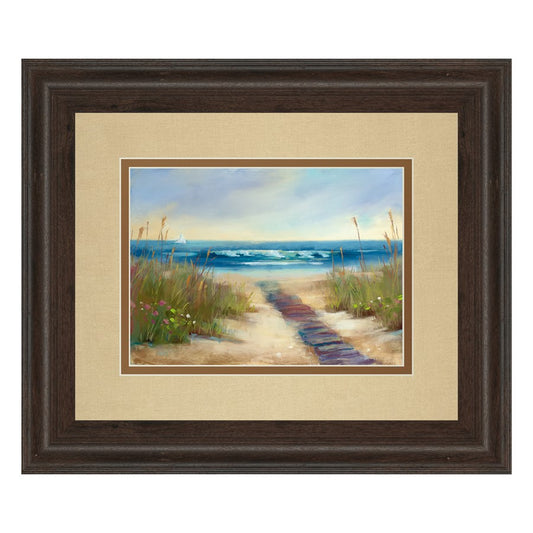 Classy Living Coastal Pathway Wall Art 40x34in | Transitional Cinnamon Mocha MDF Frame | Living Room & Bedroom Coastal Decor | 40 x 34 x 1 | Model DM5456