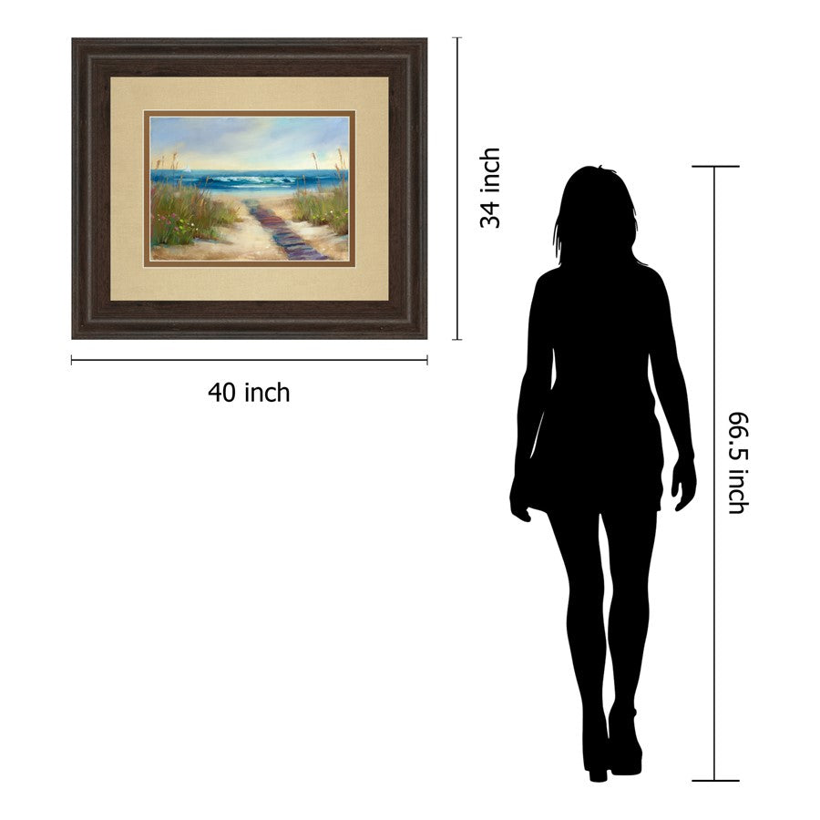 Classy Living Coastal Pathway Wall Art 40x34in | Transitional Cinnamon Mocha MDF Frame | Living Room & Bedroom Coastal Decor | 40 x 34 x 1 | Model DM5456