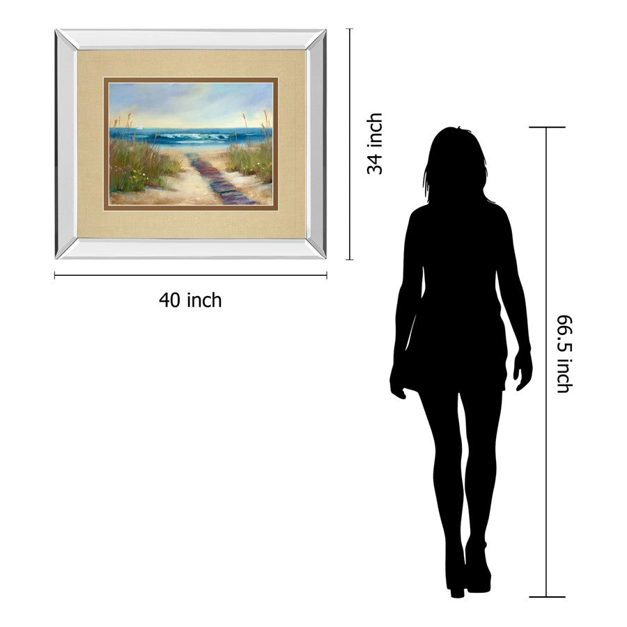 Classy Living Coastal Pathway Wall Art 40x34in | Transitional Mirrored Frame | Living Room & Office Decor | 3 x 40 x 34 in | Model DM5456MF