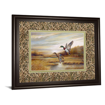 Classy Living Mallard Flight Wall Art 40x34in | Traditional Cinnamon Mocha MDF Frame with Double Mat | Living Room & Office Wildlife Decor | Model DM5473