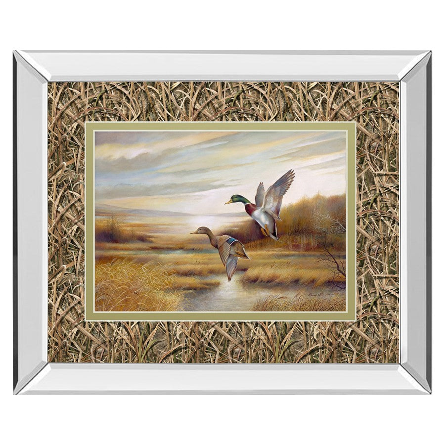 Classy Living Mallard Flight Wall Art 40x34in | Contemporary Mirrored Frame | Living Room & Office Wildlife Decor | 40 x 34 x 3 in | Model DM5473MF