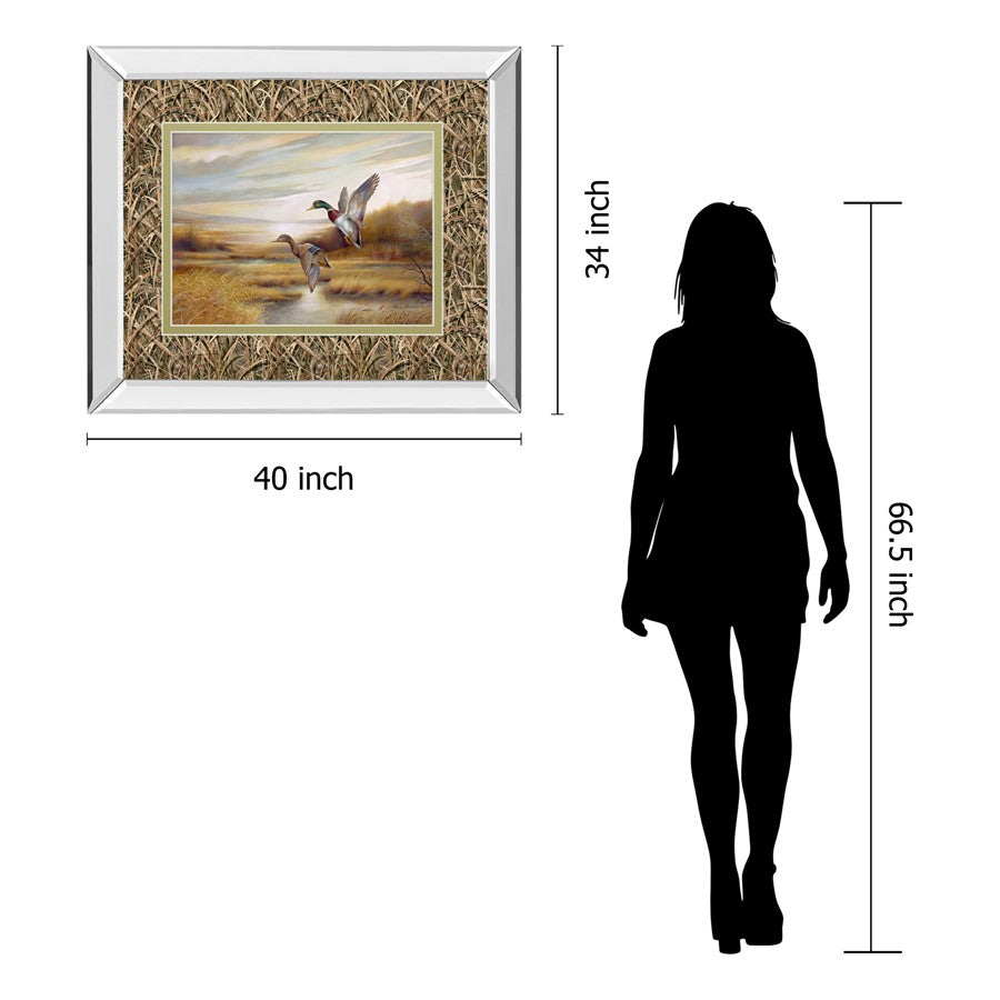 Classy Living Mallard Flight Wall Art 40x34in | Contemporary Mirrored Frame | Living Room & Office Wildlife Decor | 40 x 34 x 3 in | Model DM5473MF