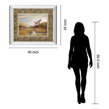 Classy Living Mallard Flight Wall Art 40x34in | Contemporary Mirrored Frame | Living Room & Office Wildlife Decor | 40 x 34 x 3 in | Model DM5473MF