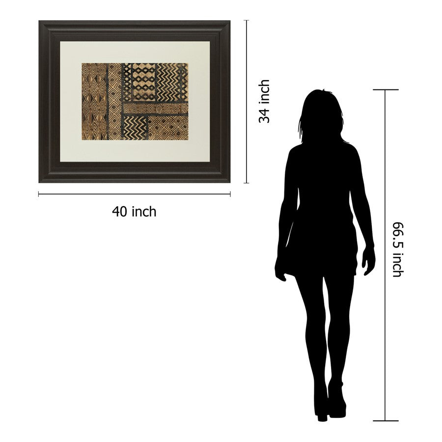 Classy Living Kuba Pattern 40x34in Wall Art | Contemporary Dark Chocolate MDF Frame with Real Glass | Living Room & Office Decor | 1 x 40 x | Model DM5493