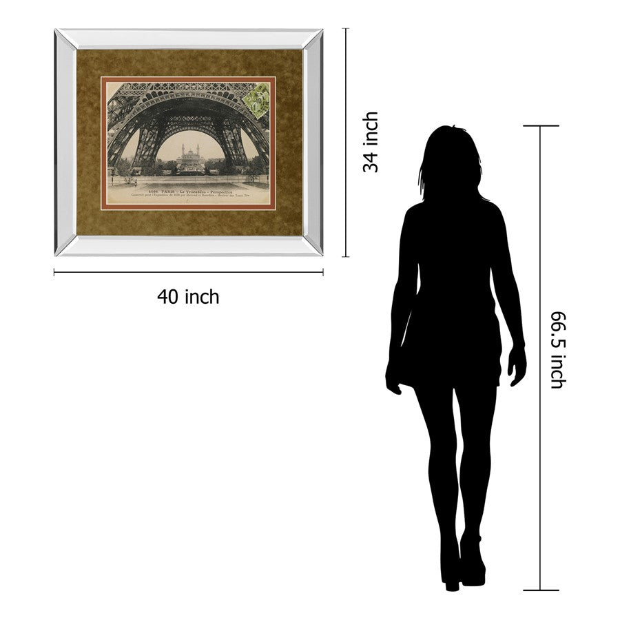 Classy Living Eiffel Base View Wall Art 40x34in | Contemporary Mirrored Frame with Sepia Photo | Living Room & Office Decor | 40 x 34 x 3 | Model DM5494MF