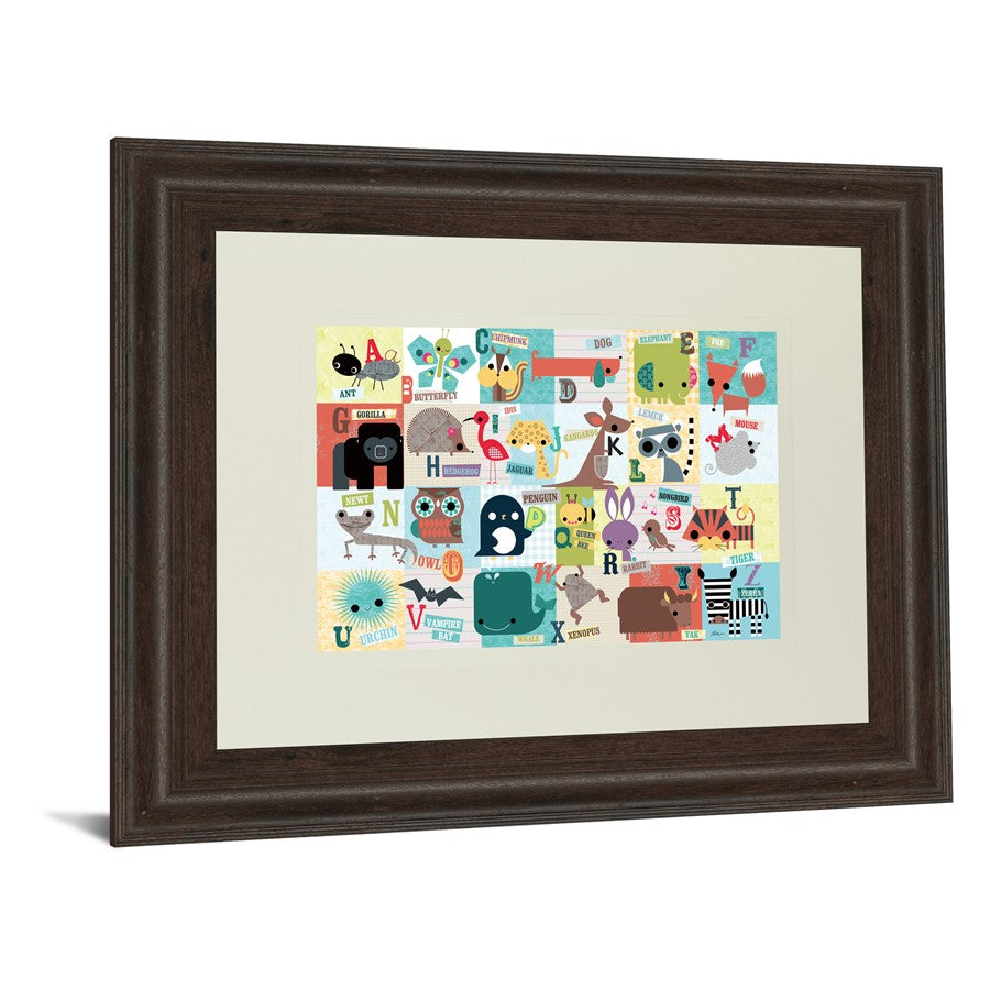 Classy Living Whimsical Alphabet Zoo Wall Art 40x34in | Contemporary Cinnamon Mocha MDF Frame with Real Glass | Kids Nursery & Playroom | Model DM5508