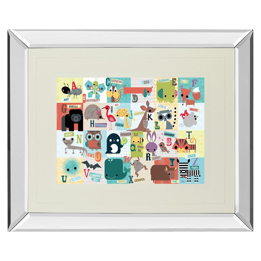 Classy Living Whimsical Alphabet Zoo Wall Art 40x34in | Contemporary Mirrored Frame with Real Glass | Nursery & Playroom Educational | Model DM5508MF