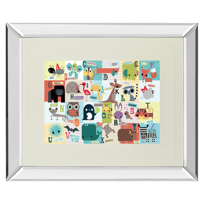 Classy Living Whimsical Alphabet Zoo Wall Art 40x34in | Contemporary Mirrored Frame with Real Glass | Nursery & Playroom Educational | Model DM5508MF