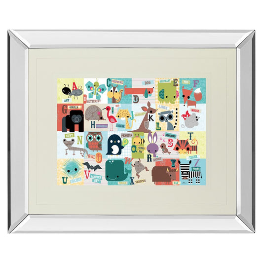 Classy Living Whimsical Alphabet Zoo Wall Art 40x34in | Contemporary Mirrored Frame with Real Glass | Nursery & Playroom Educational | Model DM5508MF