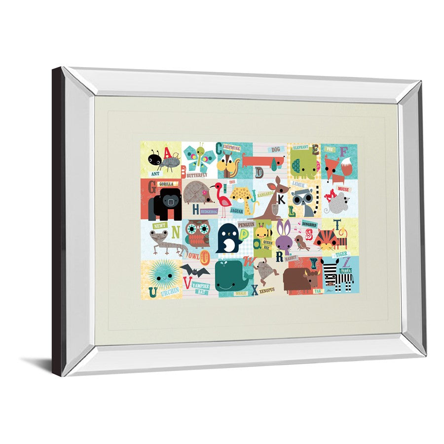 Classy Living Whimsical Alphabet Zoo Wall Art 40x34in | Contemporary Mirrored Frame with Real Glass | Nursery & Playroom Educational | Model DM5508MF