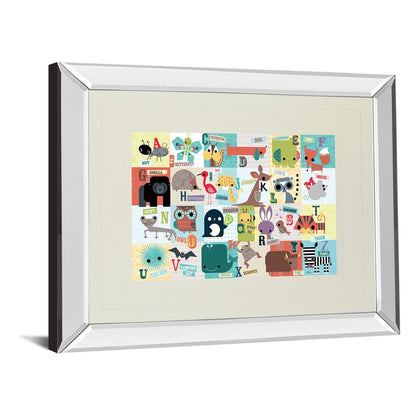Classy Living Whimsical Alphabet Zoo Wall Art 40x34in | Contemporary Mirrored Frame with Real Glass | Nursery & Playroom Educational | Model DM5508MF