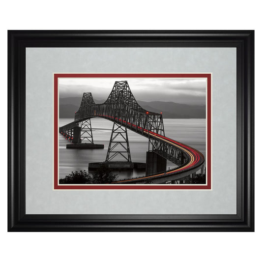 Classy Living Curved Bridge Trail Wall Art 40x34in | Contemporary Midnight Aura Framed Paper Print | Living Room & Office Cityscape Decor | Model DM5517