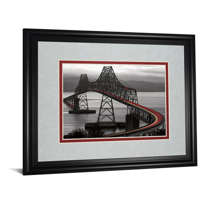 Classy Living Curved Bridge Trail Wall Art 40x34in | Contemporary Midnight Aura Framed Paper Print | Living Room & Office Cityscape Decor | Model DM5517
