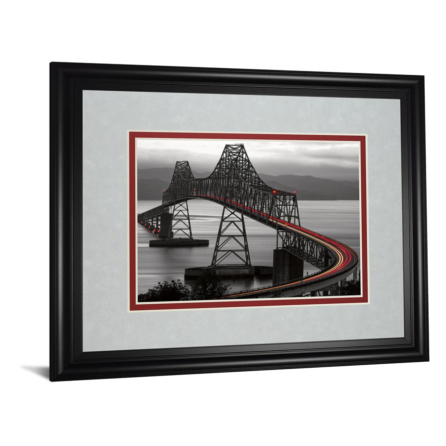Classy Living Curved Bridge Trail Wall Art 40x34in | Contemporary Midnight Aura Framed Paper Print | Living Room & Office Cityscape Decor | Model DM5517